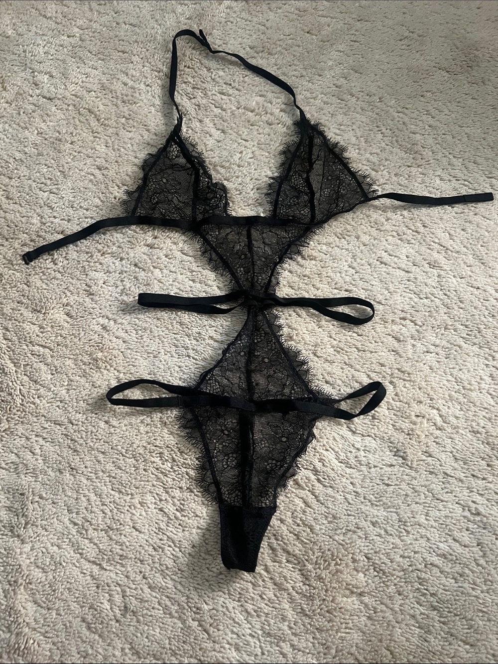 Victoria's Secret Black Sheer Lace Strappy Teddy